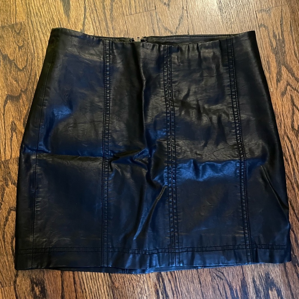 Free People Black Leather Mini Skirt Size 6